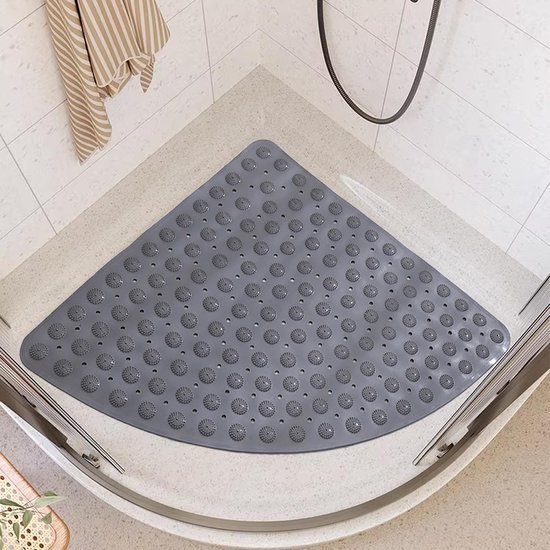 Unyqoos® Grijze driehoekige antislip douchemat met zuignappen en schimmelbestendig ontwerp