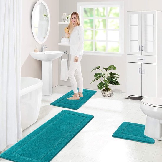 Unyqoos® Complete Luxe 3-Delige Badkamermat Set voor Comfort en Veiligheid in Turquoise