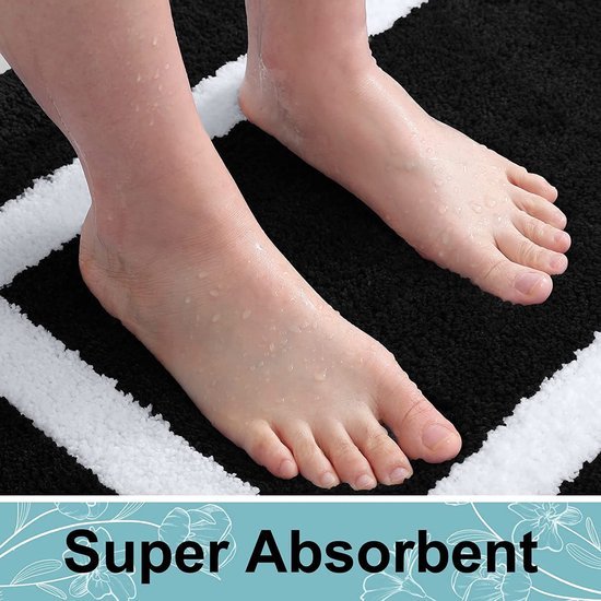 550x550-23389.jpg Unyqoos® Zwarte hoogpolige badmat met antislip en wasbare microvezels 60x120 cm