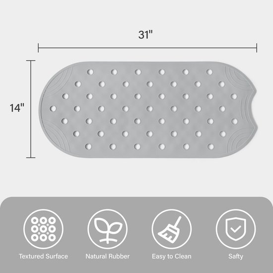 Unyqoos® Grijze antislip badmat voor douche en badkuip met afvoergaten