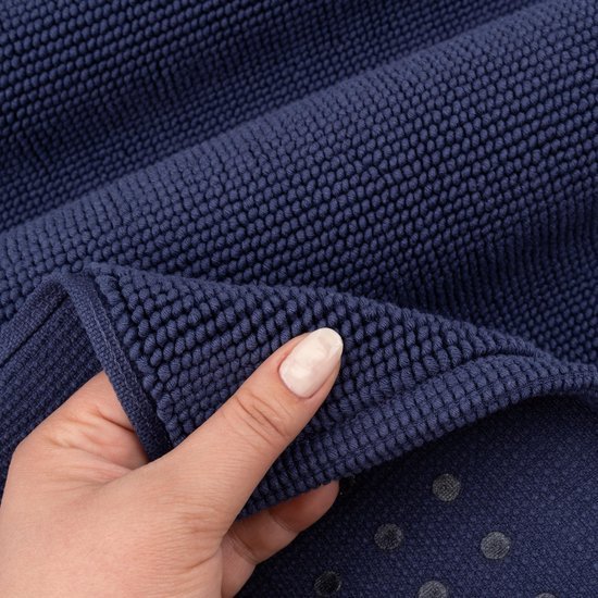 Unyqoos® Extra grote antislip badmat van 100% katoen, absorberend en sneldrogend, donkerblauw, wasbaar