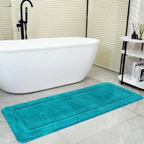 550x550-23517.jpg Unyqoos® Turquoise Hoogpolig Badkamertapijt met Antislip en Absorberende Eigenschappen