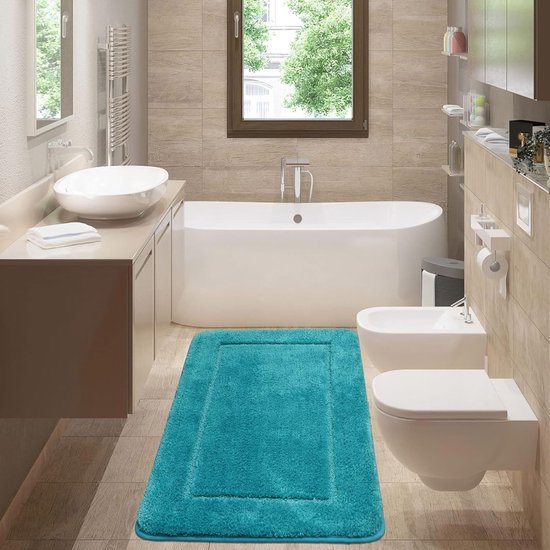 550x550-23521.jpg Unyqoos® Turquoise Hoogpolig Badkamertapijt met Antislip en Absorberende Eigenschappen