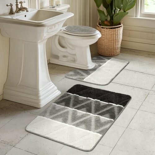 550x550-23555.jpg Unyqoos® Driedelige badmat set met antislip en wasbare zachte structuur voor badkamer