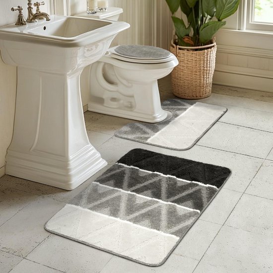 Unyqoos® Driedelige badmat set met antislip en wasbare zachte structuur voor badkamer