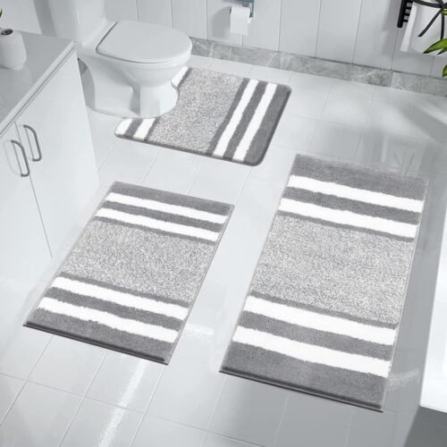 550x550-23558.jpg Unyqoos® Zachte en Luxe Badkamerset van Drie Stuks - Antislip en Absorberend Ontwerp in Lichtgrijs