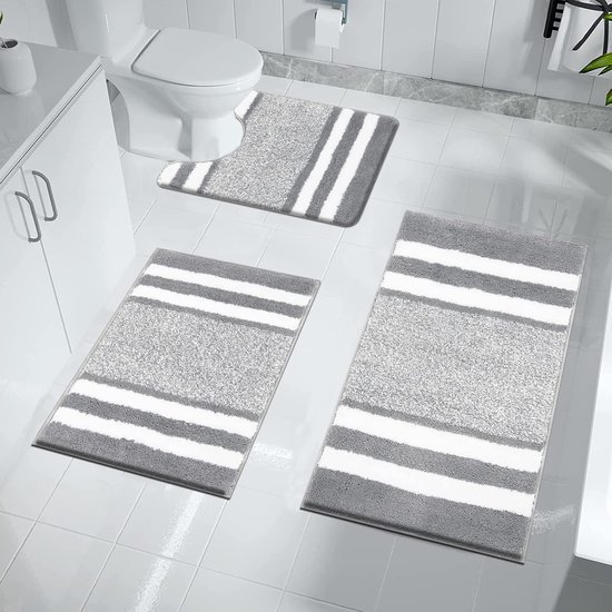 Unyqoos® Zachte en Luxe Badkamerset van Drie Stuks - Antislip en Absorberend Ontwerp in Lichtgrijs