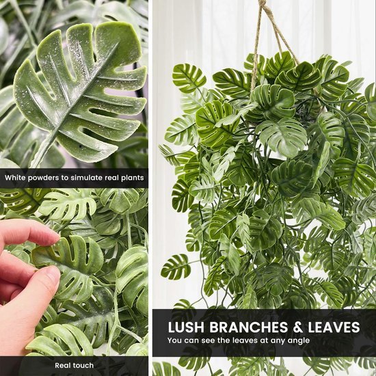 550x550-23641.jpg Unyqoos® Set van twee kunsthangplanten met realistische Monstera-bladeren en ophangtouw