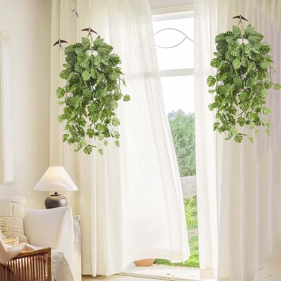 550x550-23642.jpg Unyqoos® Set van twee kunsthangplanten met realistische Monstera-bladeren en ophangtouw