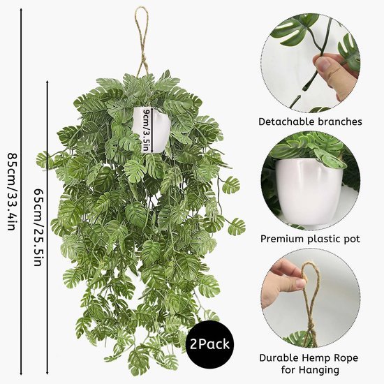 550x550-23645.jpg Unyqoos® Set van twee kunsthangplanten met realistische Monstera-bladeren en ophangtouw