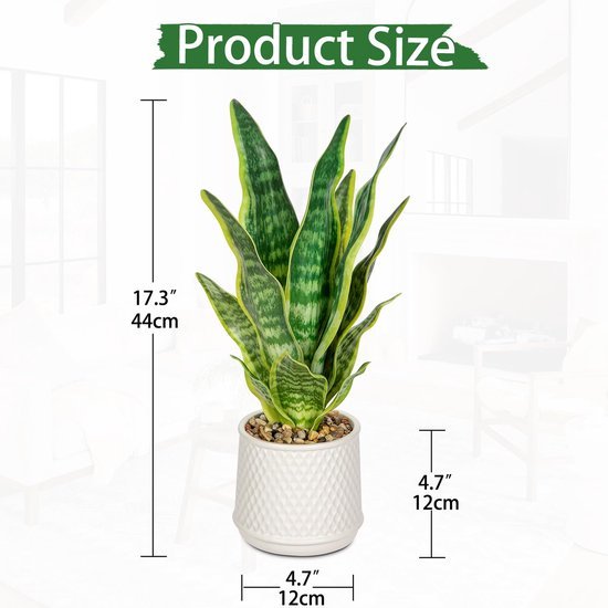 Unyqoos® Decoratieve kunstplant Sansevieria in stijlvolle keramische pot voor elke ruimte