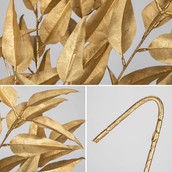 Unyqoos® Set van 3 decoratieve gouden kunst eucalyptus takken voor feestelijke decoratie