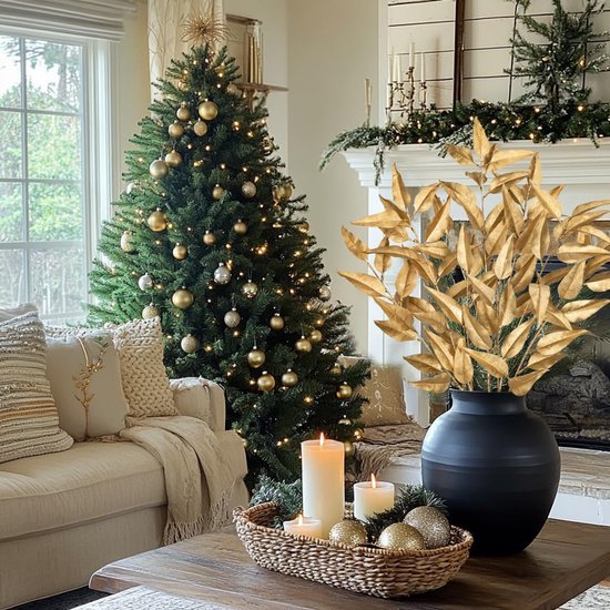 Unyqoos® Set van 3 decoratieve gouden kunst eucalyptus takken voor feestelijke decoratie