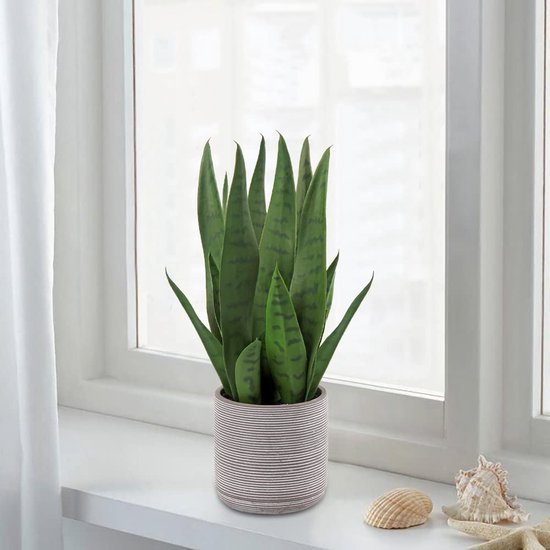 Unyqoos® Levensechte decoratieve kunstplant Sanseveria in cementpot voor interieur