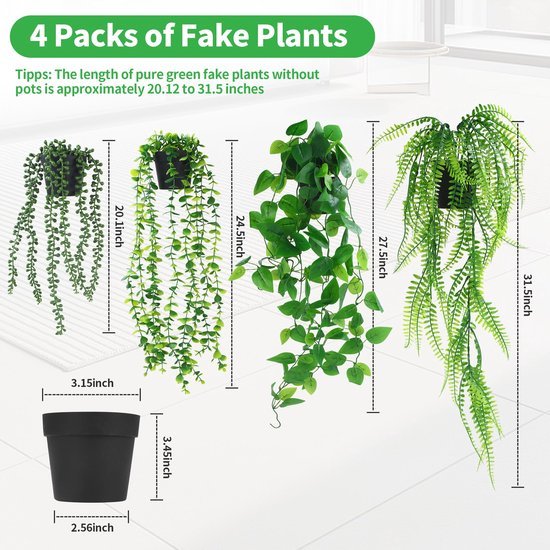 550x550-23684.jpg Unyqoos® Set van vier levensechte hangplanten met pot voor binnen en buiten