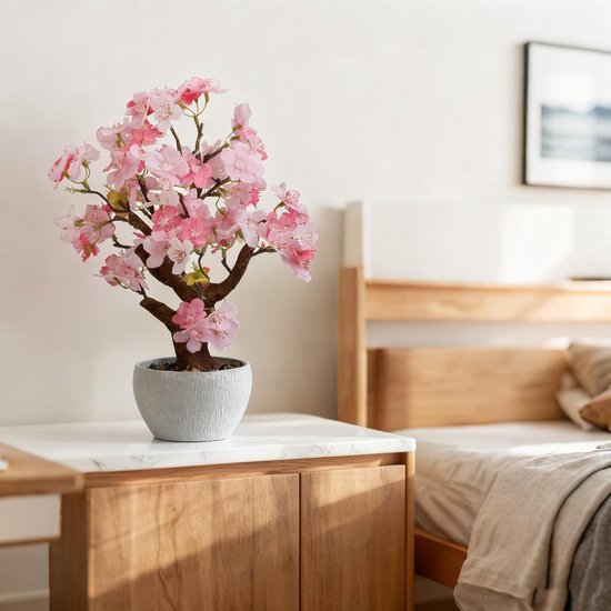 Unyqoos® Realistische kunstbloesem in stenen pot voor interieurdecoratie