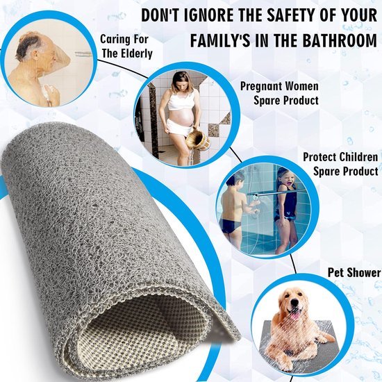 Unyqoos® Grijze antislip douchemat zonder zuignappen 50 x 87 cm voor veilige badkamers