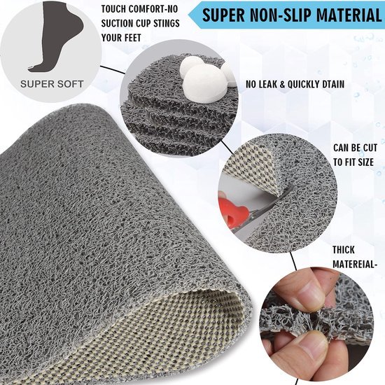 Unyqoos® Grijze antislip douchemat zonder zuignappen 50 x 87 cm voor veilige badkamers