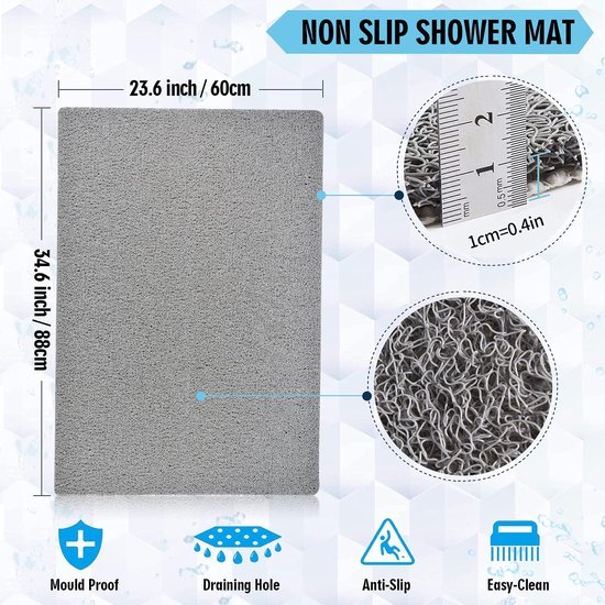Unyqoos® Grijze antislip douchemat zonder zuignappen 50 x 87 cm voor veilige badkamers