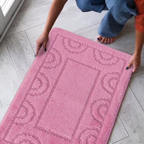 Unyqoos® Zachtroze rechthoekige badkamertegel met antislip en sneldrogende eigenschappen