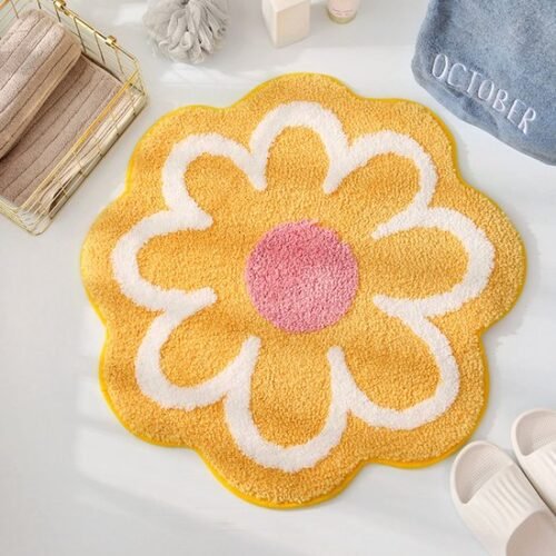 550x550-23809.jpg Unyqoos® Zachte en Pluizige Bloemvormige Badmat voor Badkamer en Toilet, Antislip en Waterabsorberend, 65 x 65 cm, Geel