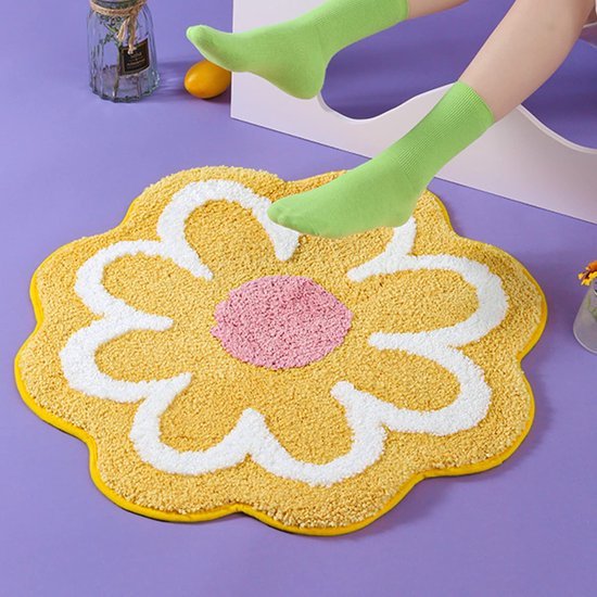 Unyqoos® Zachte en Pluizige Bloemvormige Badmat voor Badkamer en Toilet, Antislip en Waterabsorberend, 65 x 65 cm, Geel