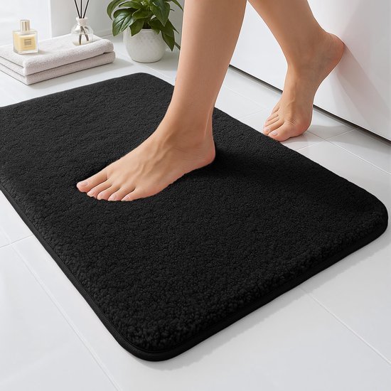 Unyqoos® Zwarte absorberende badmat van microvezel met antislip en wasbaar ontwerp