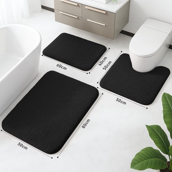 Unyqoos® Zwarte absorberende badmat van microvezel met antislip en wasbaar ontwerp