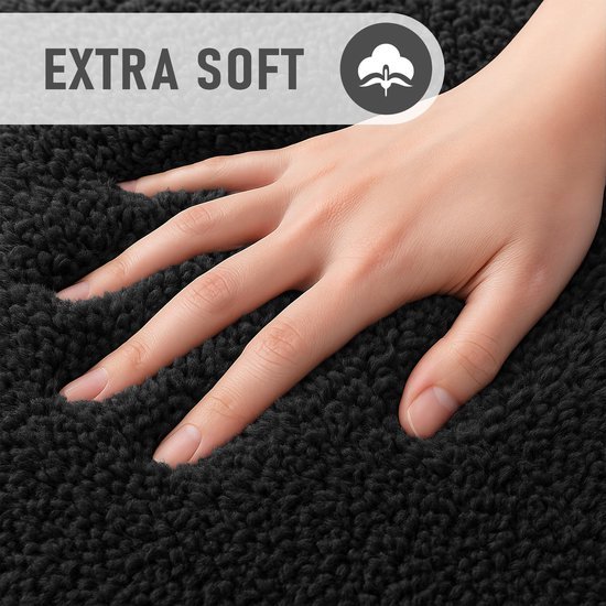 Unyqoos® Zwarte absorberende badmat van microvezel met antislip en wasbaar ontwerp