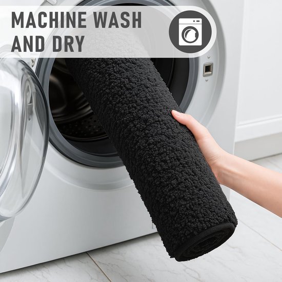 Unyqoos® Zwarte absorberende badmat van microvezel met antislip en wasbaar ontwerp