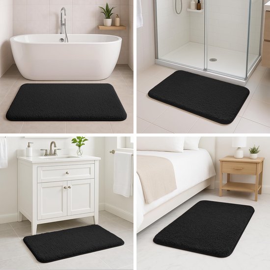 Unyqoos® Zwarte absorberende badmat van microvezel met antislip en wasbaar ontwerp
