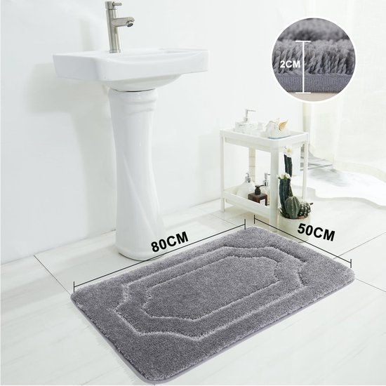 Unyqoos® Zachte Antislip Badmat voor Badkamer met Hoge Waterabsorptie, 50 x 80 cm, Grijs