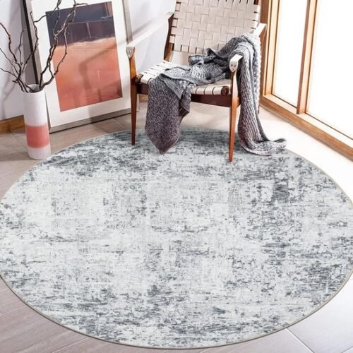 Unyqoos® Moderne ronde vloerkleed 135 cm grijs abstract design voor woonkamer