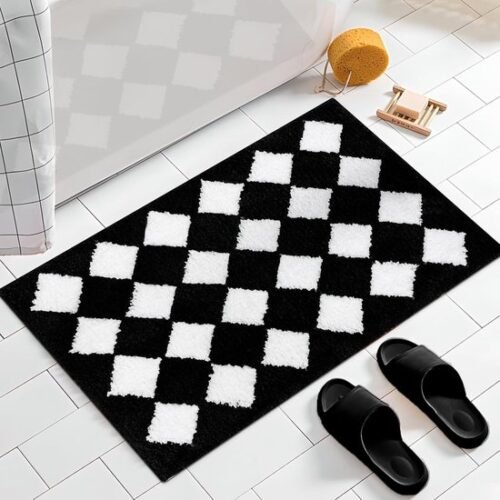 Unyqoos® Zwarte badmat met antisliplaag en absorberende microvezel 50 x 80 cm