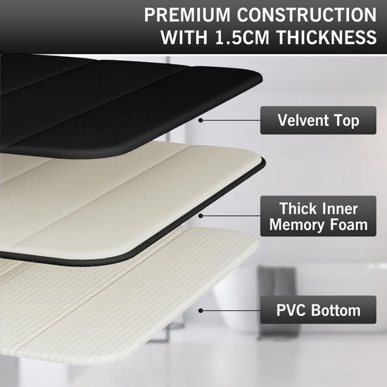 Unyqoos® Zwarte ultrazachte badmat van traagschuim met antislip en absorberende eigenschappen