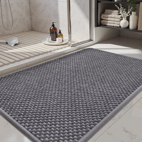 550x550-23971.jpg Unyqoos® Absorberende en Antislip Chenille Badmat in Donker- en Lichtgrijs 40x120 cm