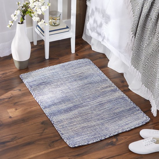 Unyqoos® Handgeweven omkeerbaar katoenen tapijt in kleurrijk blauw voor elke ruimte