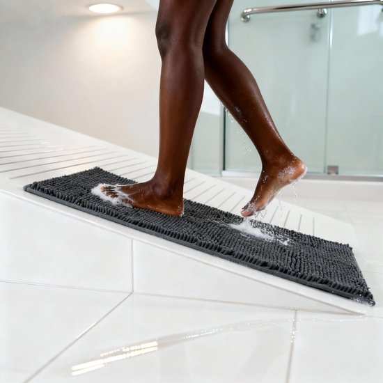 Unyqoos® Donkergrijze Chenille Badmat 40x60 cm met Antislip en Sneldrogend Effect