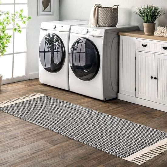 Unyqoos® Stijlvol katoenen boho tapijt met visgraatpatroon en kwasten 60x130 cm