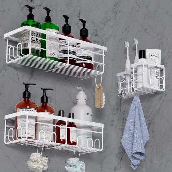 Unyqoos ® Stijlvolle Doucheoplossing Zonder Boren - 3 Stuks Functionele Doucheplanken met Tandenborstelhouder