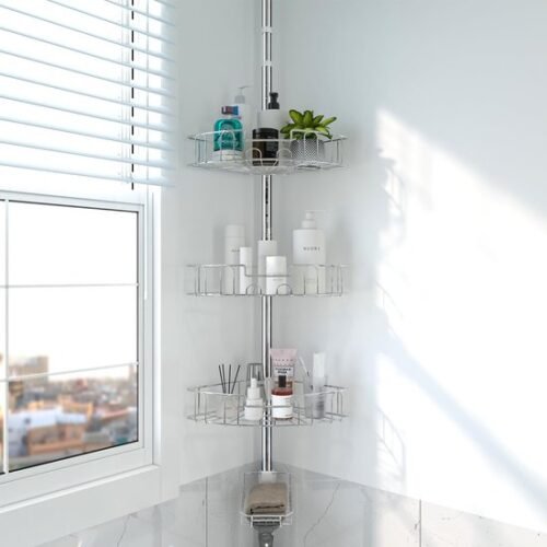 Unyqoos ® Innovatieve Telescopische Doucheplank zonder Boren met Verstelbare Hoogte en Roestvrijstalen Manden