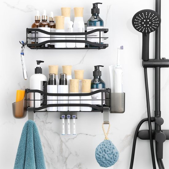 Unyqoos ® Stijlvolle Doucheplankset met Zelfklevende Montage en Accessoires voor Optimaal Badkamercomfort
