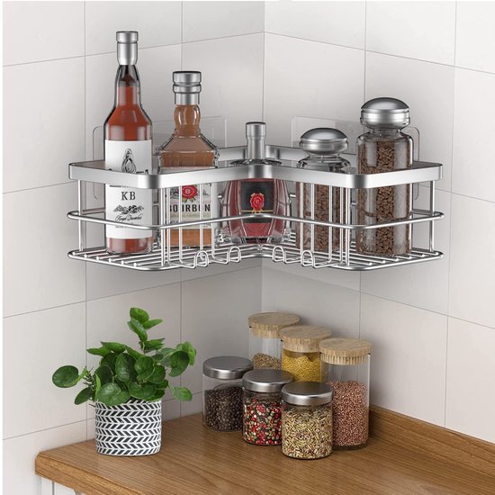 Unyqoos® Doucherek Zonder Boren Met Hoekontwerp en Zelfklevende Achterkant Voor Badkamer en Keuken