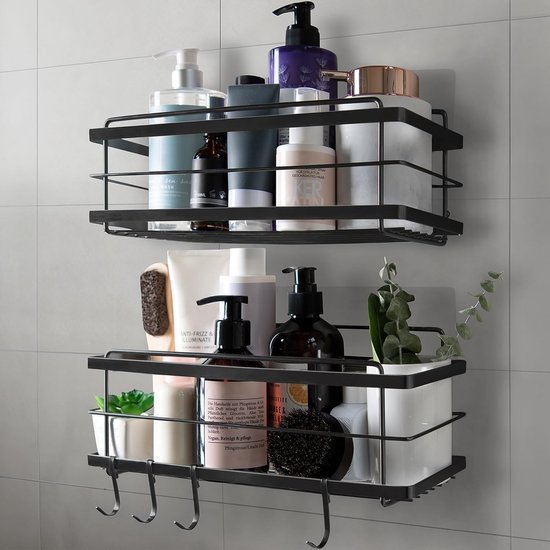 Unyqoos ® Roestvrij Stalen Zelfklevende Doucheplank Set van 2 met Haken voor Badkameropslag