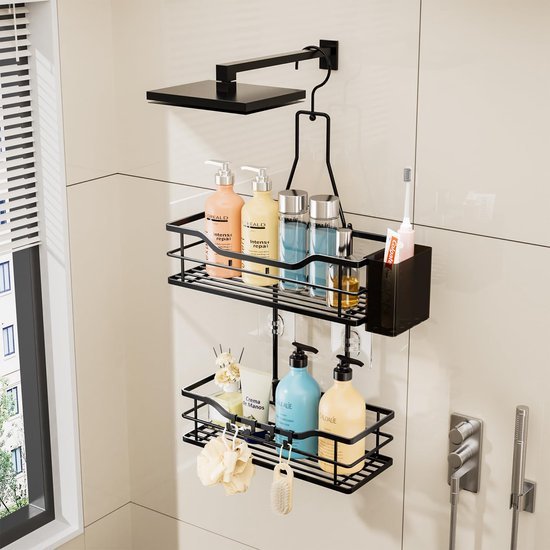 Unyqoos® Draaibare Douchehanger met Ruime Opbergmanden en Verstelbare Haken voor Badkamerorganisatie