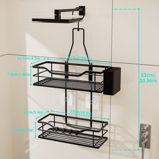 Unyqoos® Draaibare Douchehanger met Ruime Opbergmanden en Verstelbare Haken voor Badkamerorganisatie