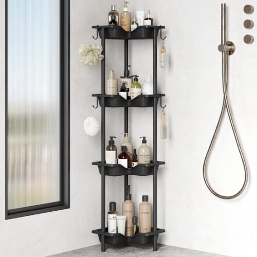 Unyqoos ® Stijlvolle Vrijstaande Doucheplanken Set van 4 met Vier Niveaus en Haken voor Badkamerorganisatie