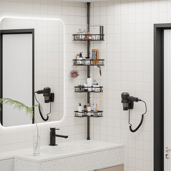Unyqoos ® Telescopische Doucheplank Hoekrek met Verstelbare Hoogte en 4 Planken voor Badkamer en Keuken