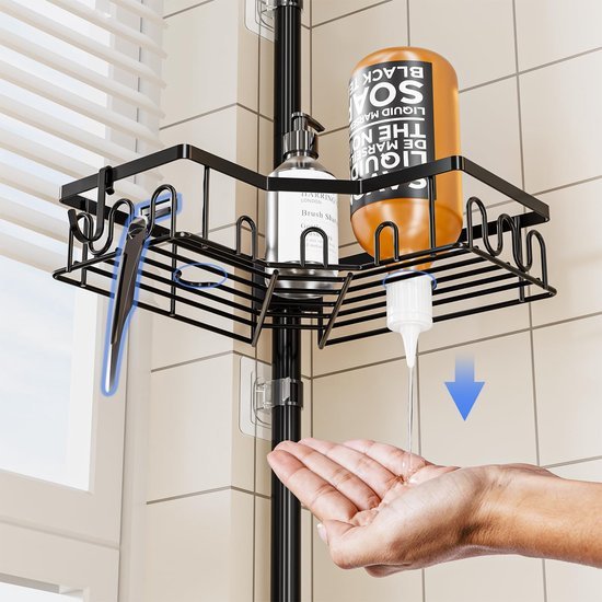 Unyqoos ® Telescopische Doucheplank Hoekrek met Verstelbare Hoogte en 4 Planken voor Badkamer en Keuken