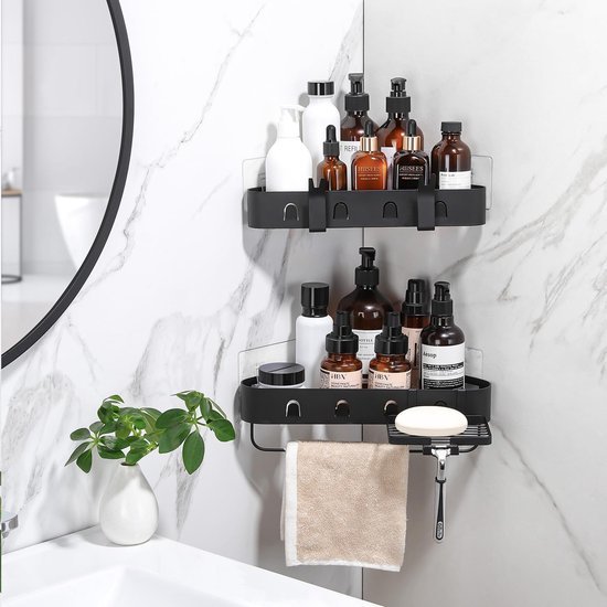 Unyqoos ® Ruimtebesparende Doucheoplossing met L-vormige Planken en Sterke Hechting zonder Boren